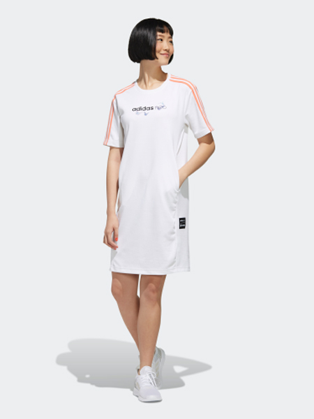 Adidas SLVR女装品牌2019春夏新款宽松休闲简约短袖中长款连衣裙