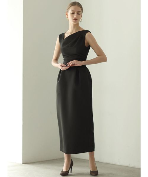 Laguna Moon女装品牌2019春夏新款气质黑色修身知性无袖中长裙连衣裙