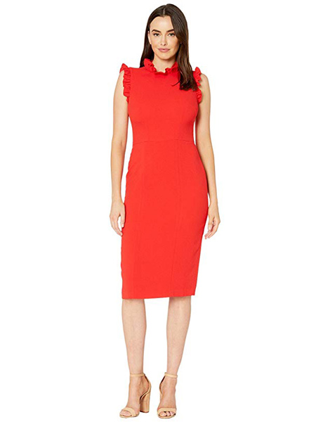 安妮克莱因(Anne Klein)女装品牌2019春夏新款荷叶边袖气质修身连衣裙