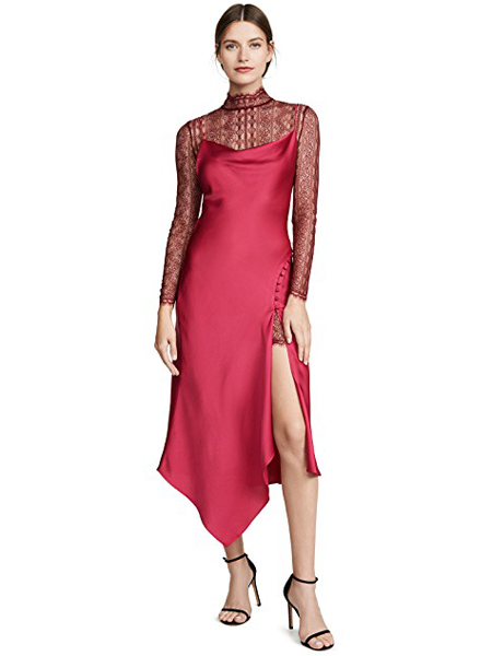 Bruno Pieters女装品牌2019春夏新款气质红色连衣裙名媛包臀长裙性感开叉一步裙子