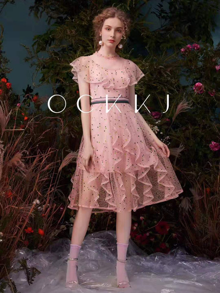 OCKKJ女装品牌2019秋季新款韩版收腰显瘦气质碎花超仙的雪纺连衣裙