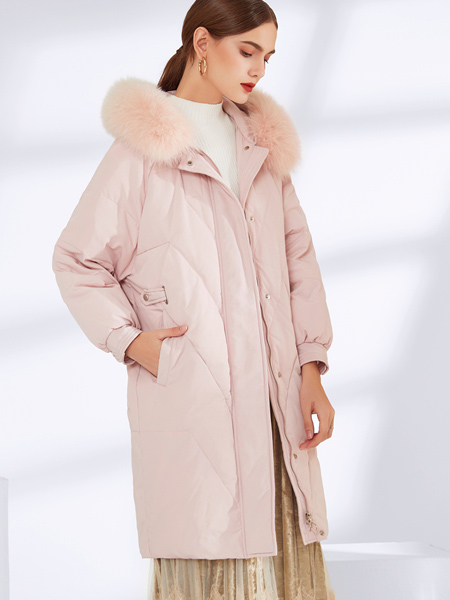 真斯贝尔女装品牌2019秋冬新款时尚连帽韩版显瘦中长加厚保暖外套