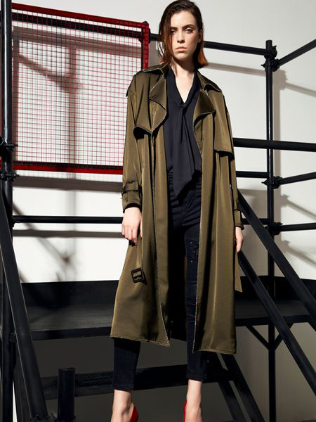 维斯提诺女装品牌2019秋季新款宽松休闲双排扣英伦风大衣外套