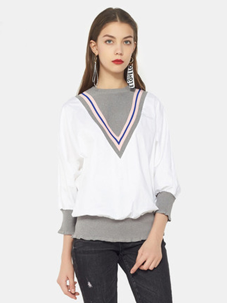 ETAM女装品牌2019秋季新款时尚休闲个性拼接风七分袖衬衫