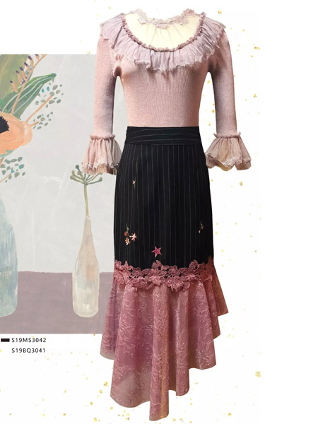 SUMPHER西玛菲迩女装品牌2019秋季新款甜美可爱蕾丝花边长袖修身连衣裙