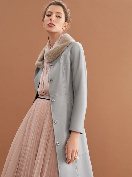 红贝缇女装品牌2019秋冬双面手工羊绒羊毛大衣 单排扣外套七分袖