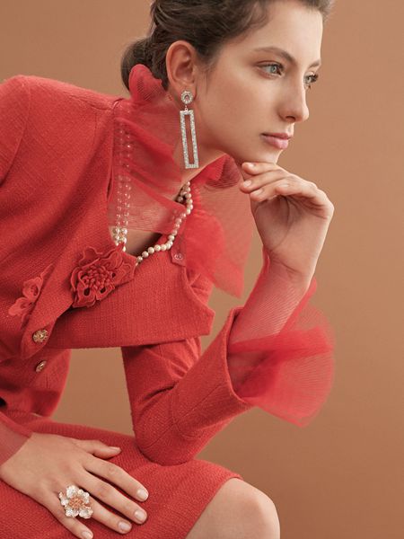 红贝缇女装品牌2019秋冬红色雪纺衬衫时尚百搭洋气打底衫