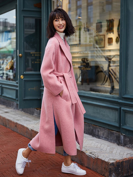 MUUZI木子集合店女装品牌2019秋季新款韩版系带纯色中长款过膝外套