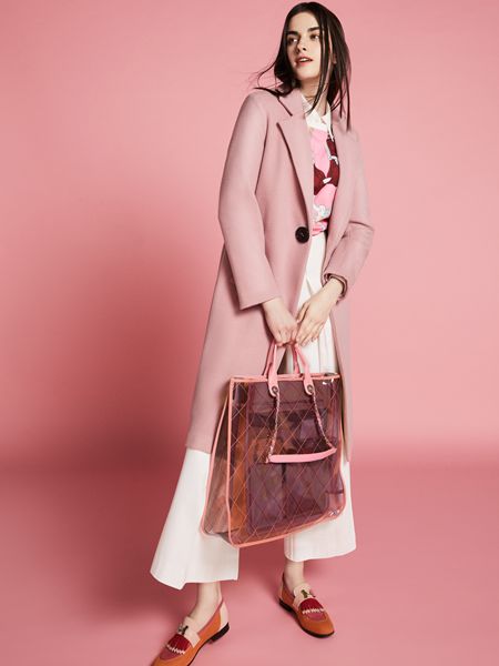 芮玛女装品牌2019秋季羊毛呢中长款呢子外套粉色
