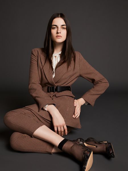 芮玛女装品牌2019秋季新品格子职业通勤时尚修身短款外套