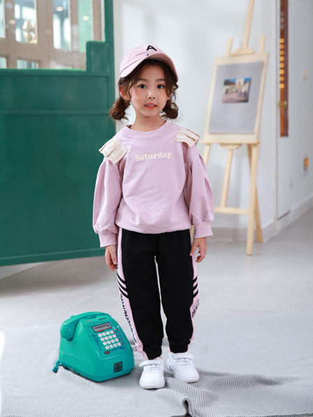 卡比优童装品牌2019秋季儿童纯棉字母灯笼袖韩版公主上衣