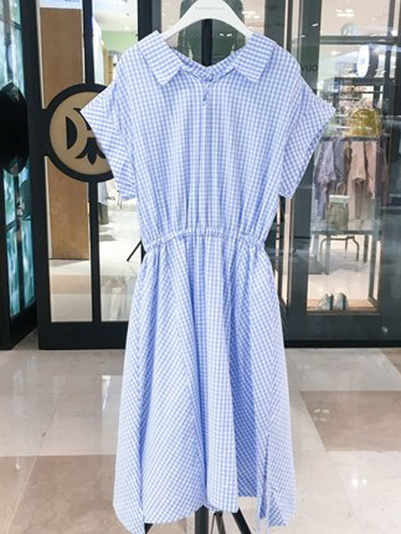 olive des olive女装品牌2019春夏新款韩版纯棉格子连衣裙