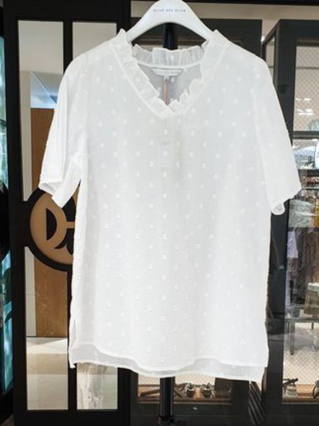 olive des olive女装品牌2019春夏新款舒适薄棉简约小清新白色短袖衬衫上衣