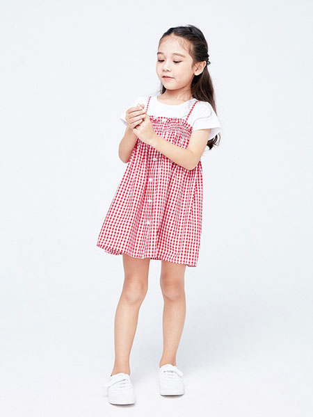 艾艾屋童装品牌2019春夏女童洋气格子连衣裙