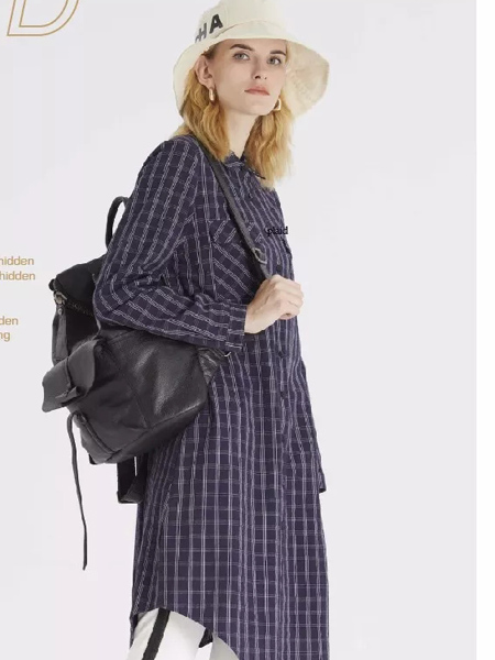 娅尼蒂凘女装品牌2019秋季新款竖条纹立领长袖宽松休闲上衣