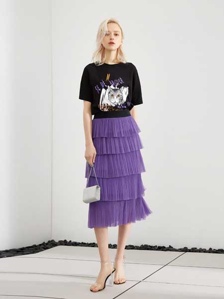 宠爱女人女装品牌2019春夏新款多层次时尚气质中长款高腰层层紫色蛋糕裙半身裙