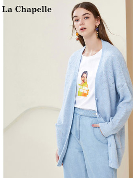 拉夏贝尔女装品牌2019秋季新款洋气镂空毛针织衫韩版显瘦外搭开衫