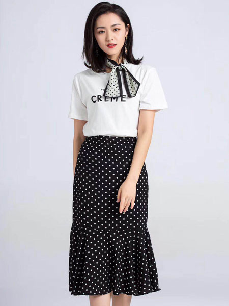 蓝缇儿女装品牌2019春夏新款港味中长款波点半身裙