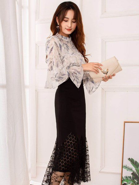 蓝缇儿女装品牌2019春夏新款韩版绣花蕾丝两件套衣服半身裙时尚洋气套装