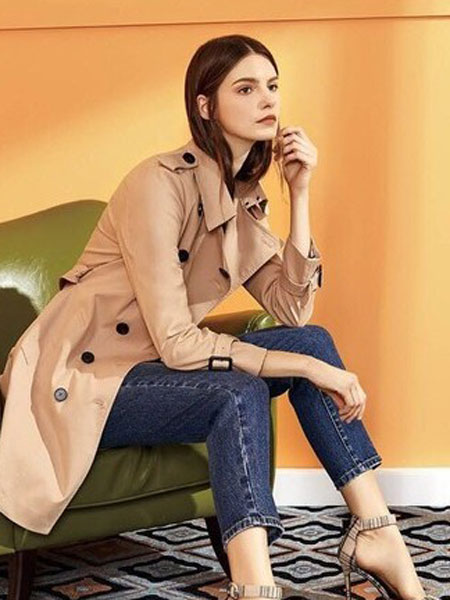蒂赛尔娜女装品牌2019春夏新款修身气质中长款风衣外套