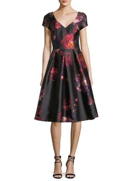 佛瑞塔女装品牌2019春夏新款气质名媛时尚复古印花连衣裙