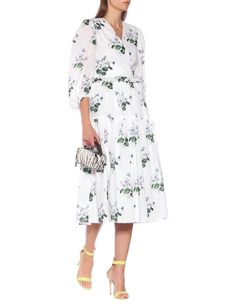 佛瑞塔女装品牌2019春夏新款花朵印花棉质裹身式连衣裙