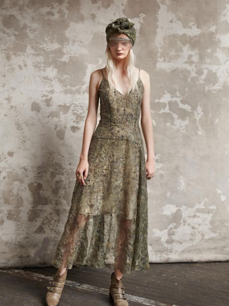 Gary Graham加里·格雷厄姆女装品牌2019春夏新款时尚吊带显瘦中长款连衣裙