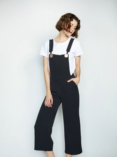 CAGZL(卡姿）女装品牌2019春夏新款蕾丝上衣+条纹背带连体裤