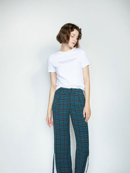 CAGZL(卡姿）女装品牌2019春夏格纹长裤 束脚裤
