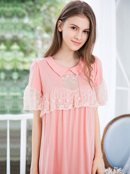 古格內(nèi)衣品牌2019春夏新款睡裙性感蕾絲純棉短袖中裙寬松優(yōu)雅家居服薄