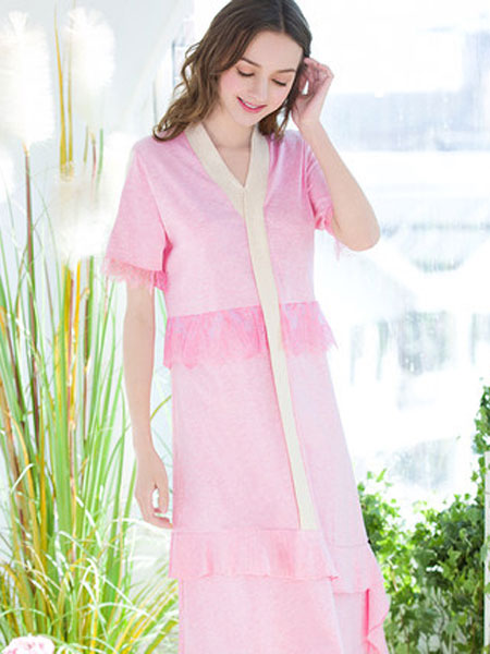 古格內(nèi)衣品牌2019春夏新款純棉短袖中長(zhǎng)款睡裙優(yōu)雅外穿家居服