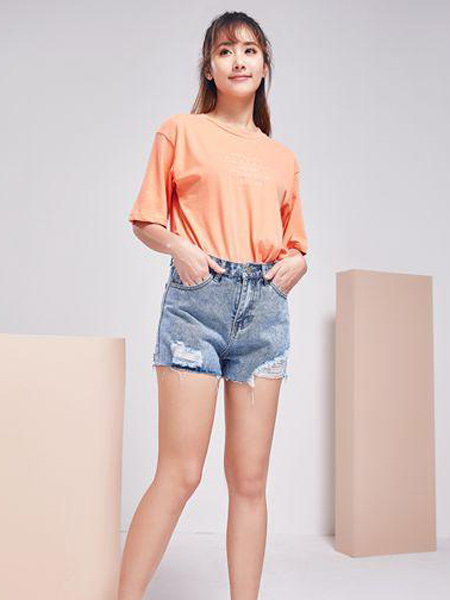 古米娜女装品牌2019春夏新款高腰宽松显瘦韩版哈伦牛仔短裤