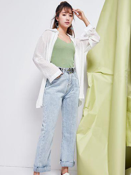 古米娜女装品牌2019春夏新款韩版小清新时尚百搭高腰显瘦薄款牛仔裤
