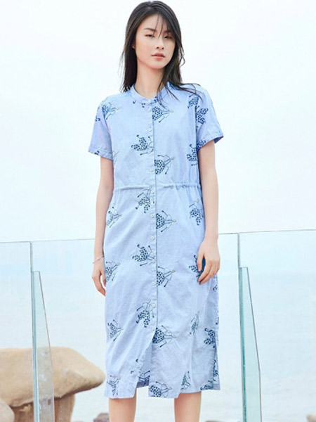 BUKHARA布卡拉女装品牌2019春夏新款韩版可爱清新甜美短袖纯棉宽松连衣裙