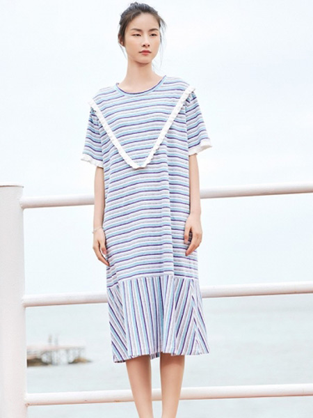 BUKHARA布卡拉女装品牌2019春夏新款韩版条纹直筒连衣裙