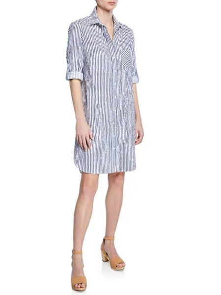 Starblogs星塔布洛女装品牌2019春夏新款新款竖条纹衬衫版直筒连衣裙