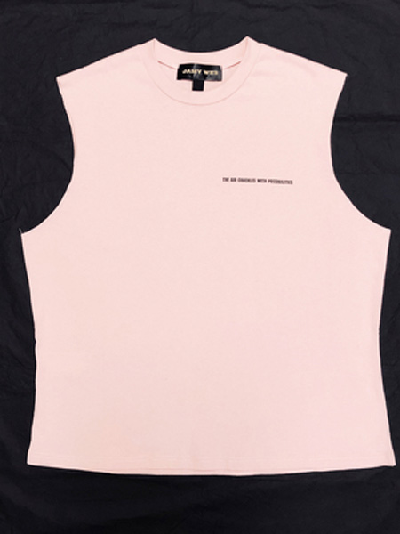 JAMY WEE女装品牌2019春夏新款藕粉色灰粉色纯棉中性款无袖短T恤