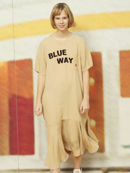 幻走女装品牌2019春夏新款圆领绣花荷叶边棉麻连衣裙