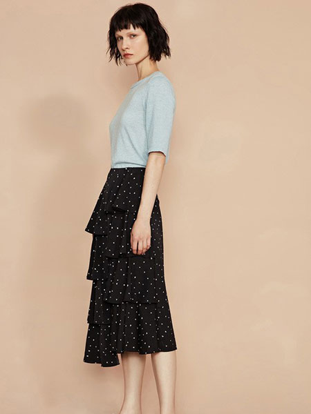 F.SHINE女装品牌2019秋冬新款大码宽松中长款多层次不规则雪纺半身裙子