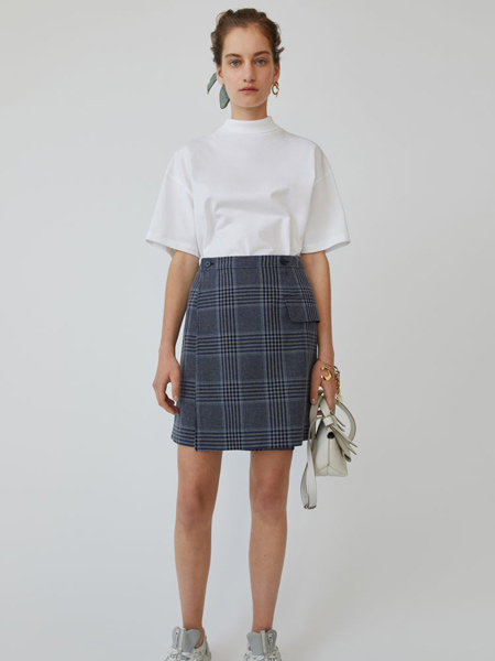 Acne Studios女装品牌2019春夏新款棉质中高腰格子范半身裙洋气英伦风小短裙