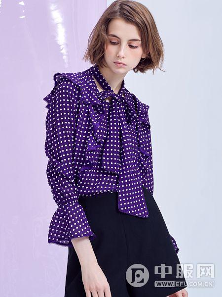 MT女装品牌2019秋季波点紫色衬衫