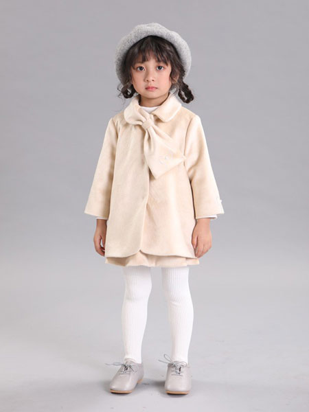 杰西凯童装品牌2019秋冬米色加绒拼接套装 女童羊羔绒三件套