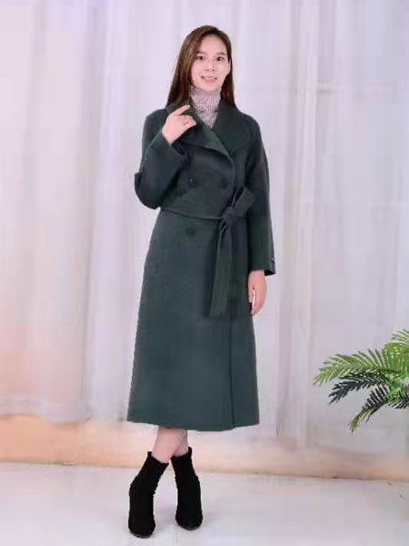 SISTER KUN女装品牌2019秋冬青色保暖大衣