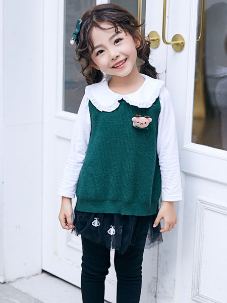 嗒嘀嗒童装品牌2019秋冬纯棉中大童针织衫圆领毛线衣背心裙