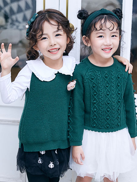 嗒嘀嗒童装品牌2019秋冬针织衫毛衣网纱拼接长袖连衣裙