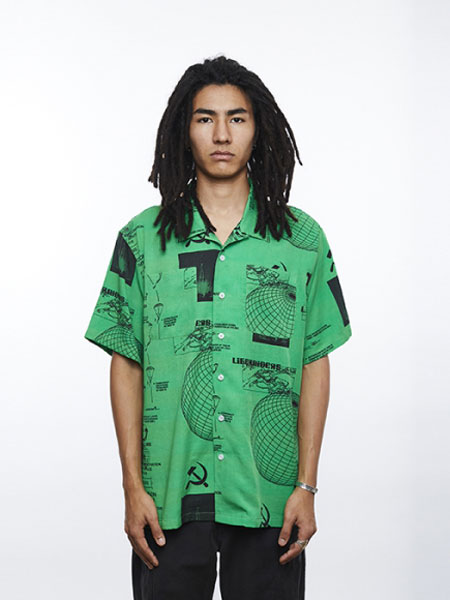 Liberaiders男装品牌2019春夏艺术印花绿衬衫