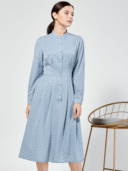 布伦圣丝女装品牌2019秋冬气质显瘦长袖衬衫连衣裙