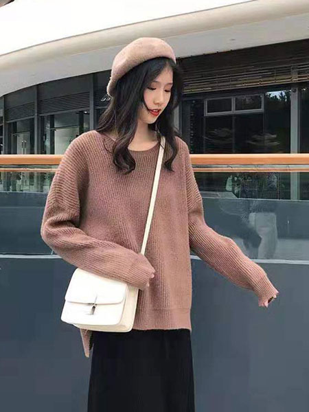 宝洛莎女装品牌2019秋冬粉色毛衣
