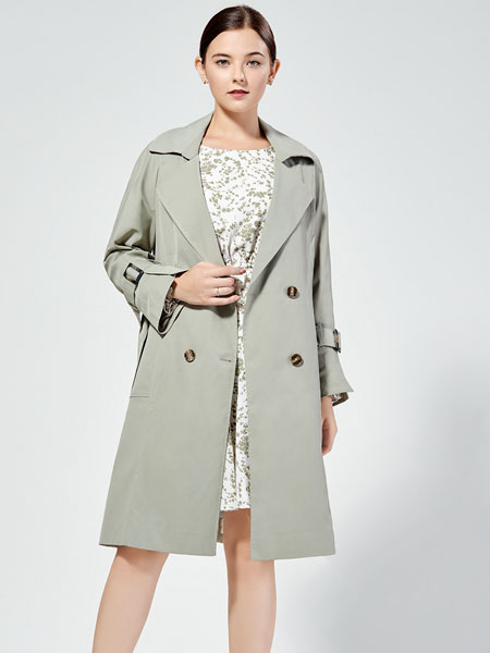 布伦圣丝女装品牌2019秋冬休闲翻领系带中长款新款韩版小个子外套
