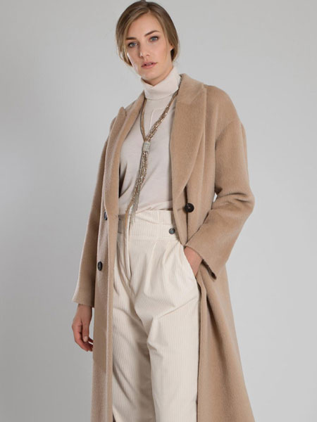 蓓赛丽珂PESERICO女装品牌2019秋冬新款简约纯色修身长袖翻领中长款外套